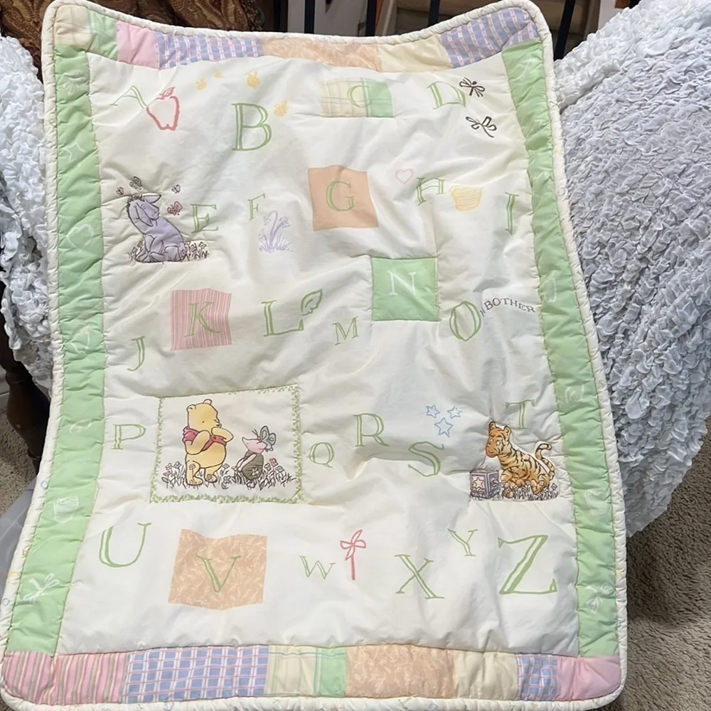 WINNIE THE POOH CLASSIC VINTAGE CRIB BLANKET, IVORY COLOR 40”X 30”